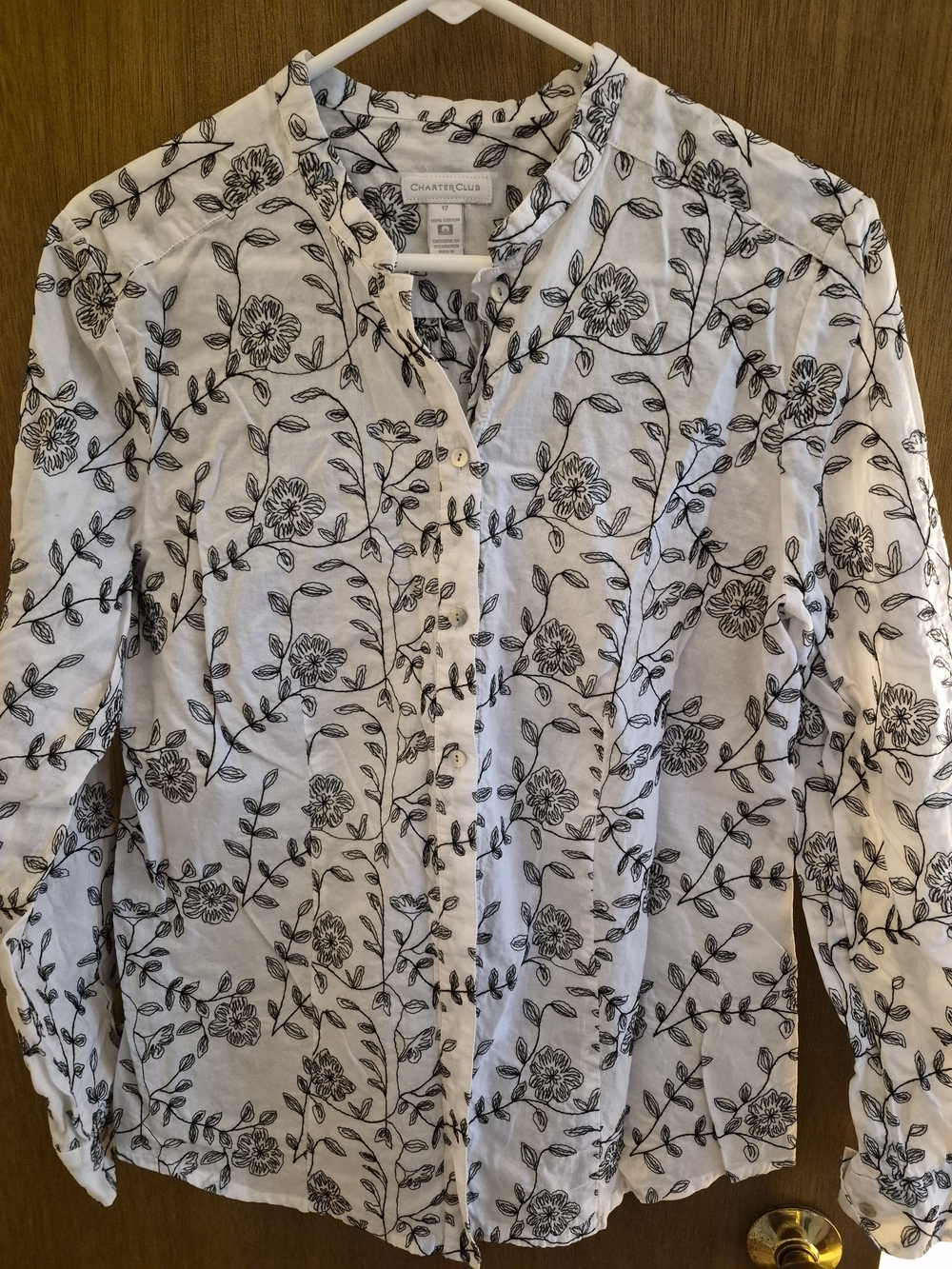 Charter Club White Button-Front Floral Print Shirt